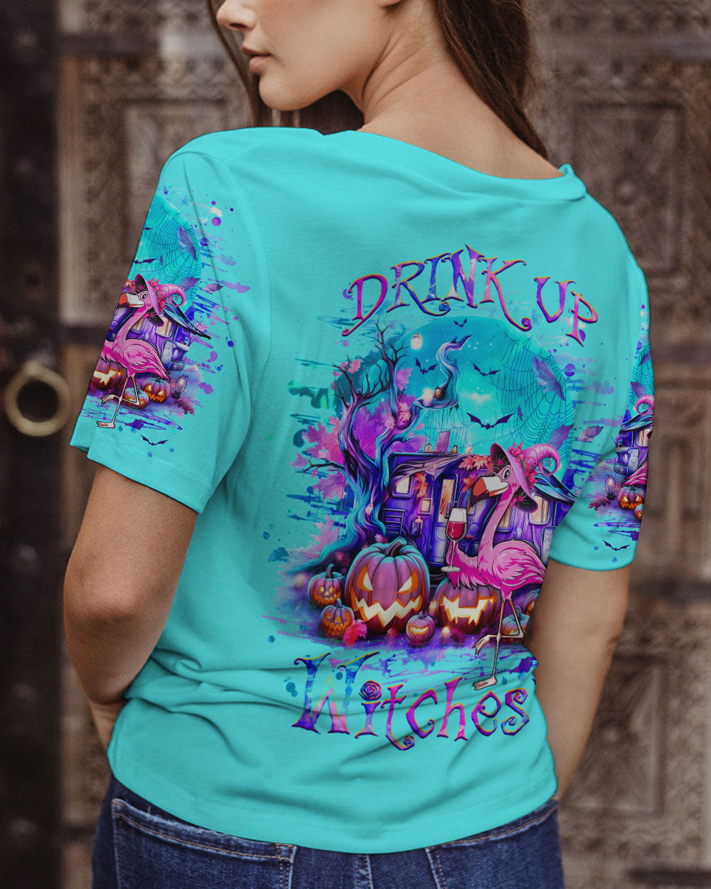 BLISSCORNERS DRINK UP WITCHES FLAMINGO HALLOWEEN ALL OVER PRINT