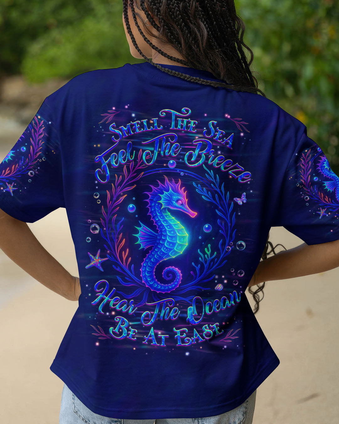 BLISSCORNERS SMELL THE SEA FEEL THE BREEZE SEAHORSE ALL OVER PRINT