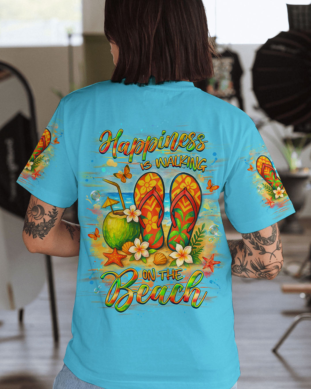 BLISSCORNERS HAPPINESS IS WALKING ON THE BEACH FLIP FLOPS ALL OVER PRINT