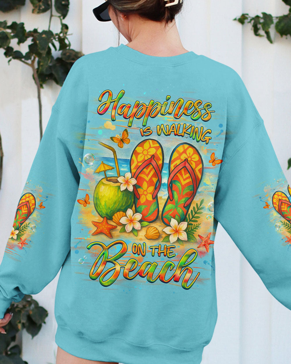BLISSCORNERS HAPPINESS IS WALKING ON THE BEACH FLIP FLOPS ALL OVER PRINT
