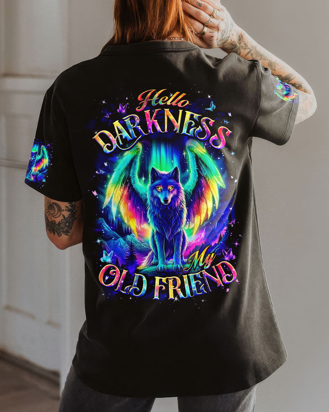 BLISSCORNERS HELLO DARKNESS MY OLD FRIEND WOLF ALL OVER PRINT