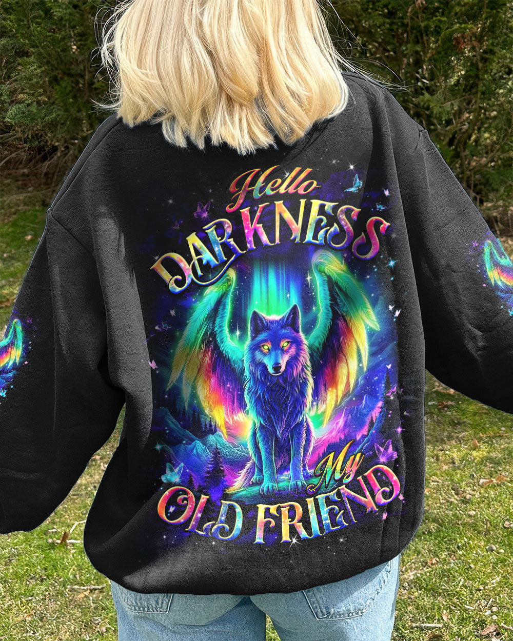 BLISSCORNERS HELLO DARKNESS MY OLD FRIEND WOLF ALL OVER PRINT