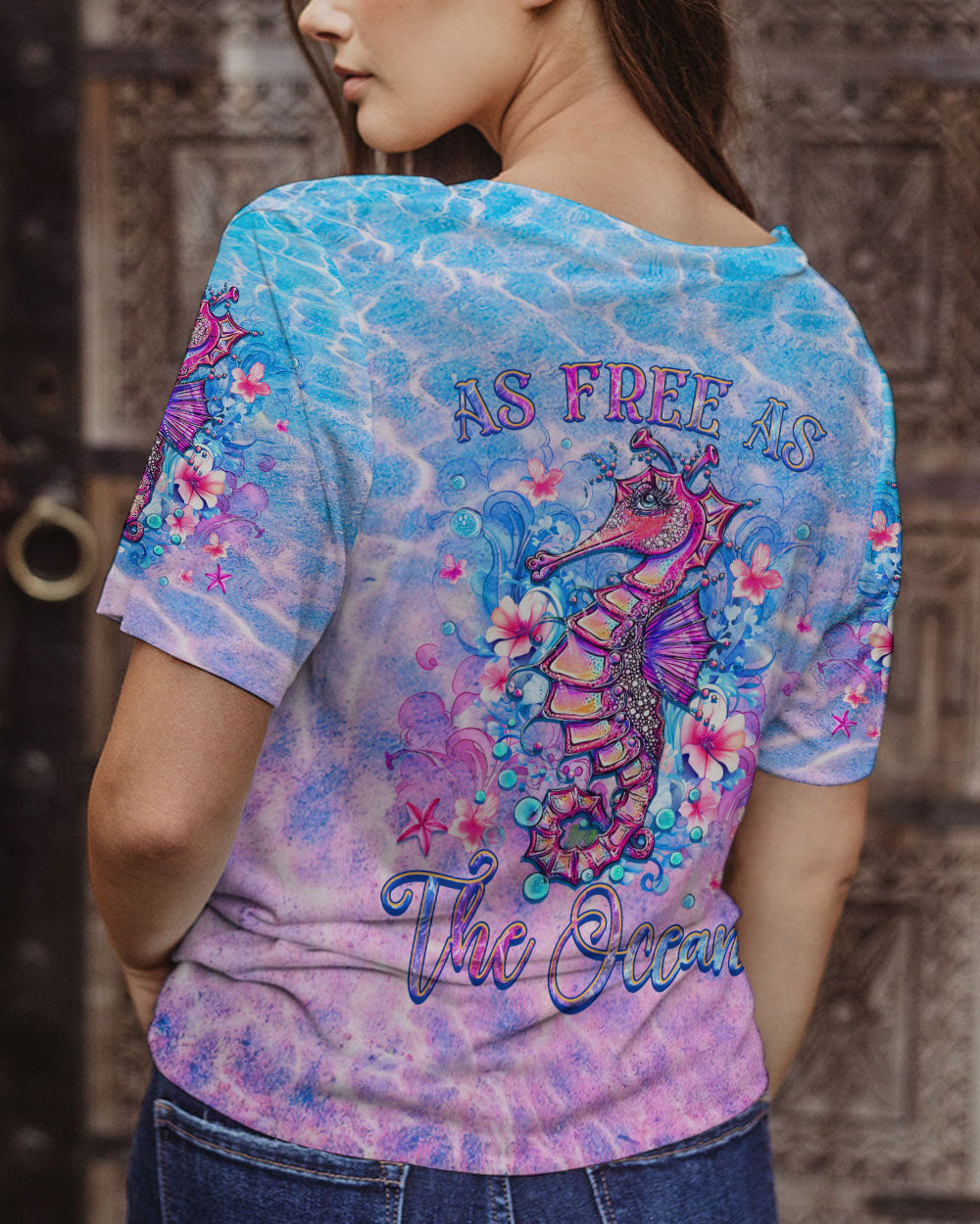 BLISSCORNERS AS FREE AS THE OCEAN SEAHORSE ALL OVER PRINT
