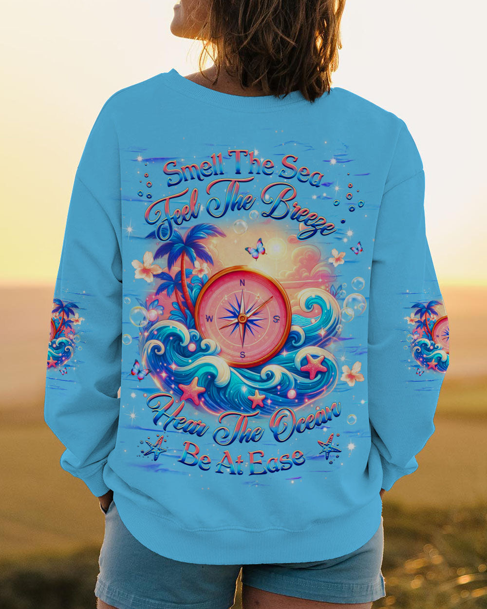 BLISSCORNERS SMELL THE SEA FEEL THE BREEZE COMPASS ALL OVER PRINT