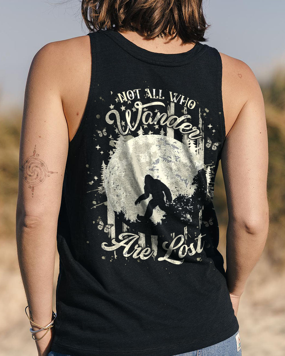 BLISSCORNERS NOT ALL WHO WANDER ARE LOST BIGFOOT COMPASS ALL OVER PRINT