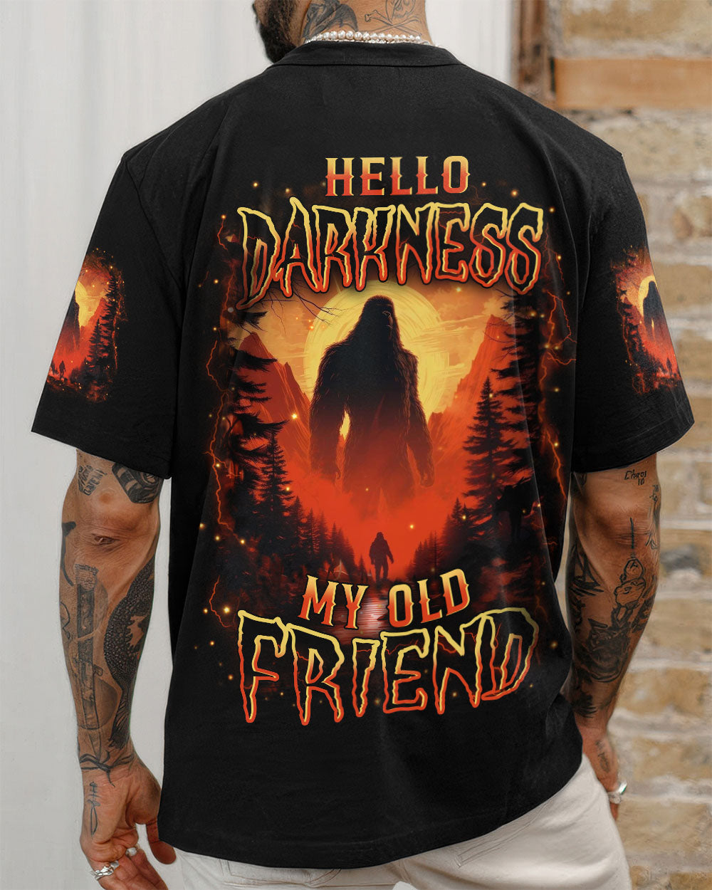 BLISSCORNERS HELLO DARKNESS MY OLD FRIEND BIGFOOT ALL OVER PRINT