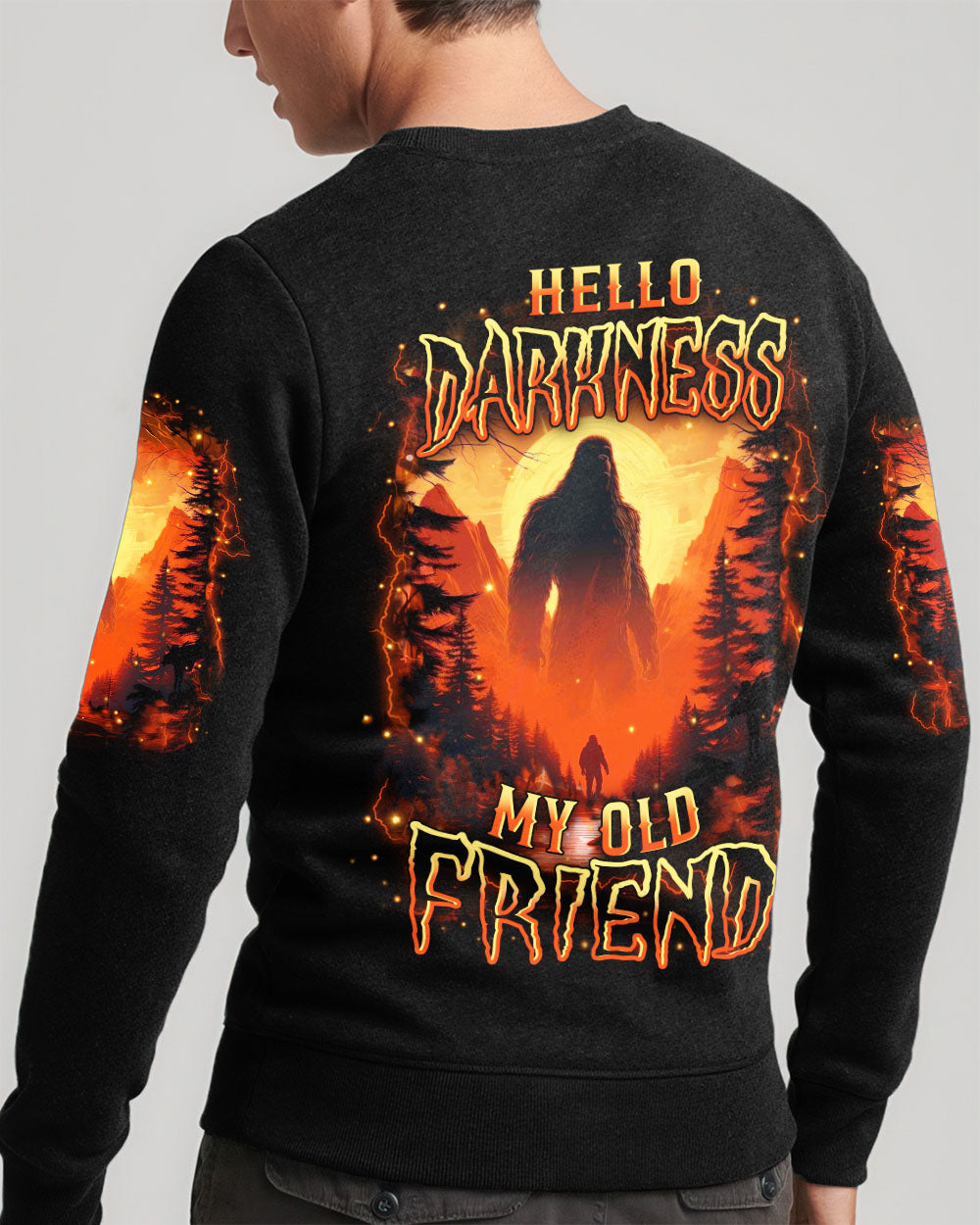BLISSCORNERS HELLO DARKNESS MY OLD FRIEND BIGFOOT ALL OVER PRINT