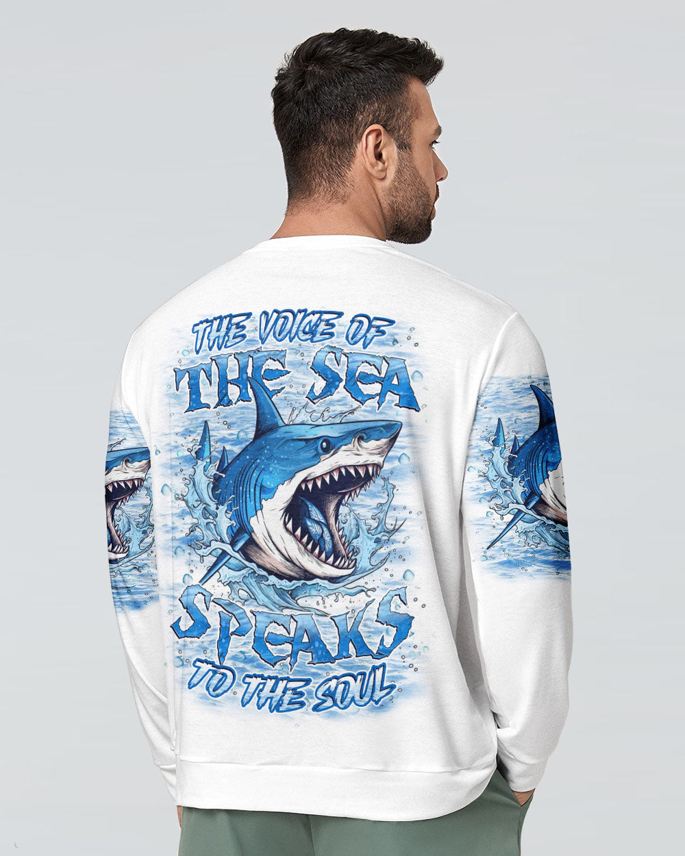 BLISSCORNERS THE VOICE OF THE SEA SPEAKS TO THE SOUL SHARK ALL OVER PRINT