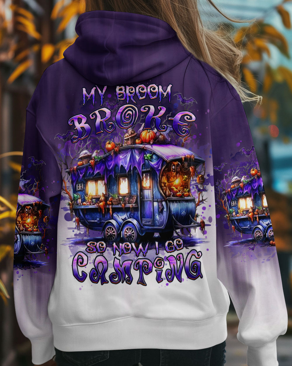 BLISSCORNERS MY BROOM BROKE SO NOW HALLOWEEN CAMPING ALL OVER PRINT