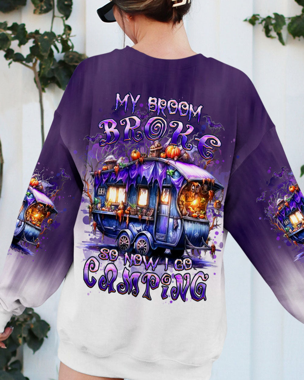 BLISSCORNERS MY BROOM BROKE SO NOW HALLOWEEN CAMPING ALL OVER PRINT