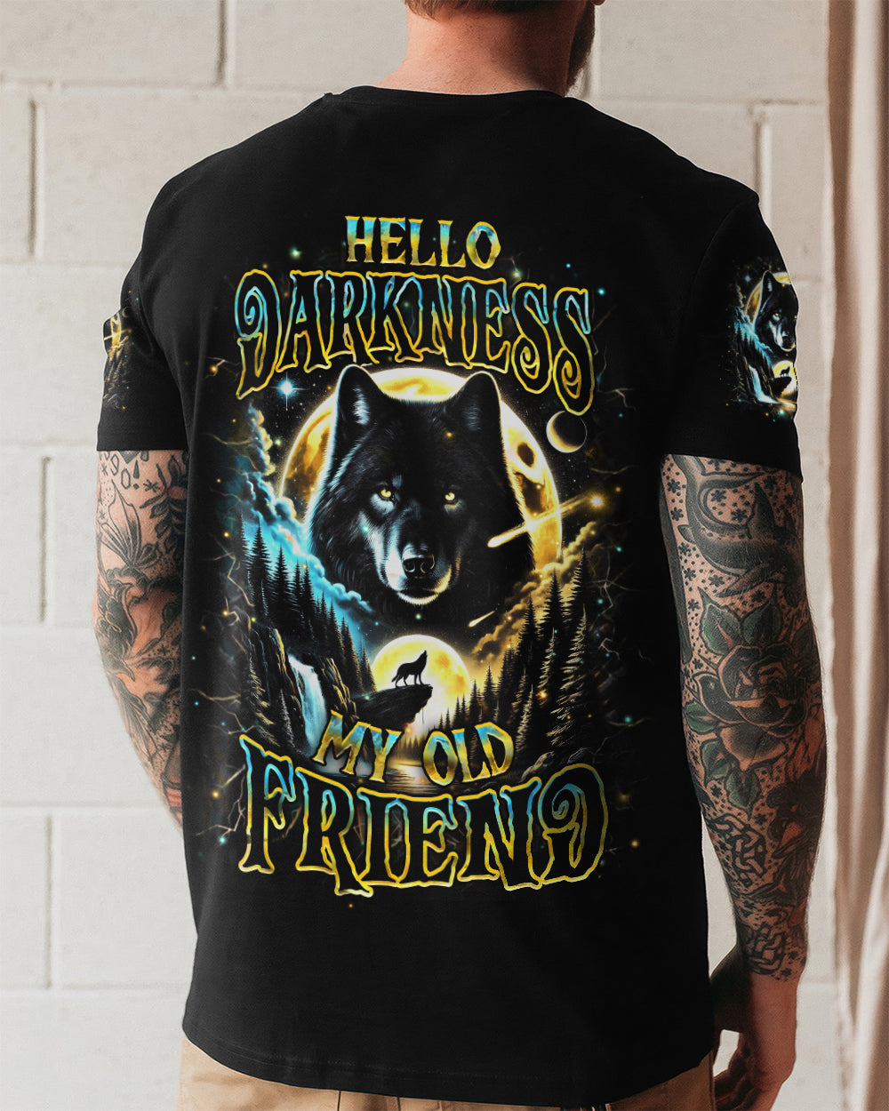BLISSCORNERS HELLO DARKNESS MY OLD FRIEND WOLF ALL OVER PRINT