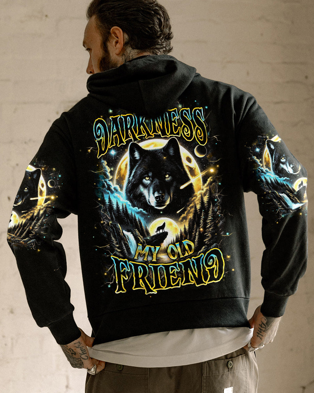 BLISSCORNERS HELLO DARKNESS MY OLD FRIEND WOLF ALL OVER PRINT