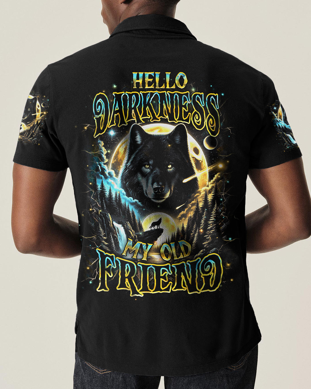 BLISSCORNERS HELLO DARKNESS MY OLD FRIEND WOLF ALL OVER PRINT