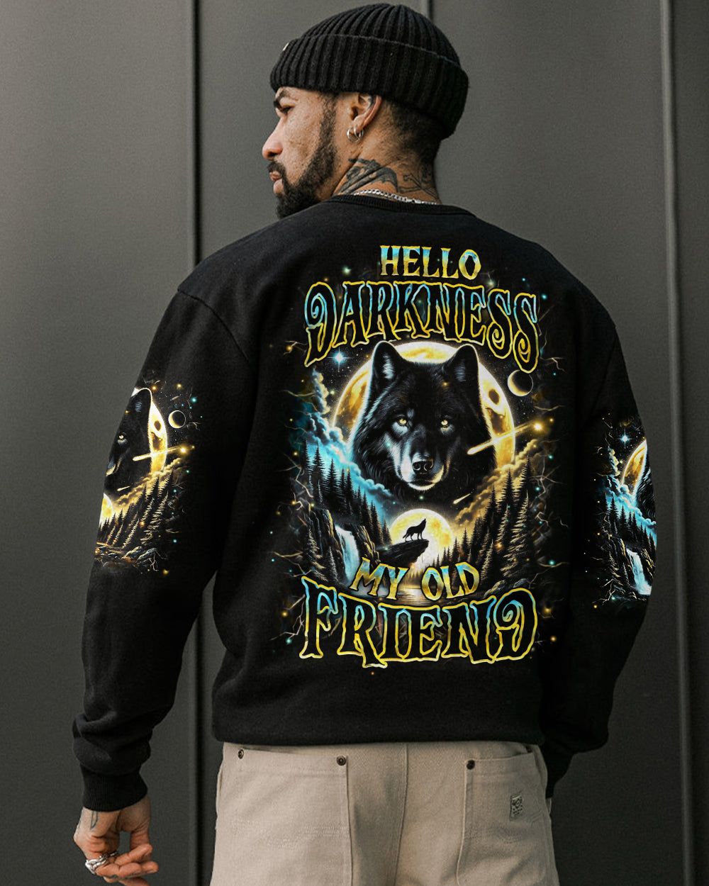 BLISSCORNERS HELLO DARKNESS MY OLD FRIEND WOLF ALL OVER PRINT