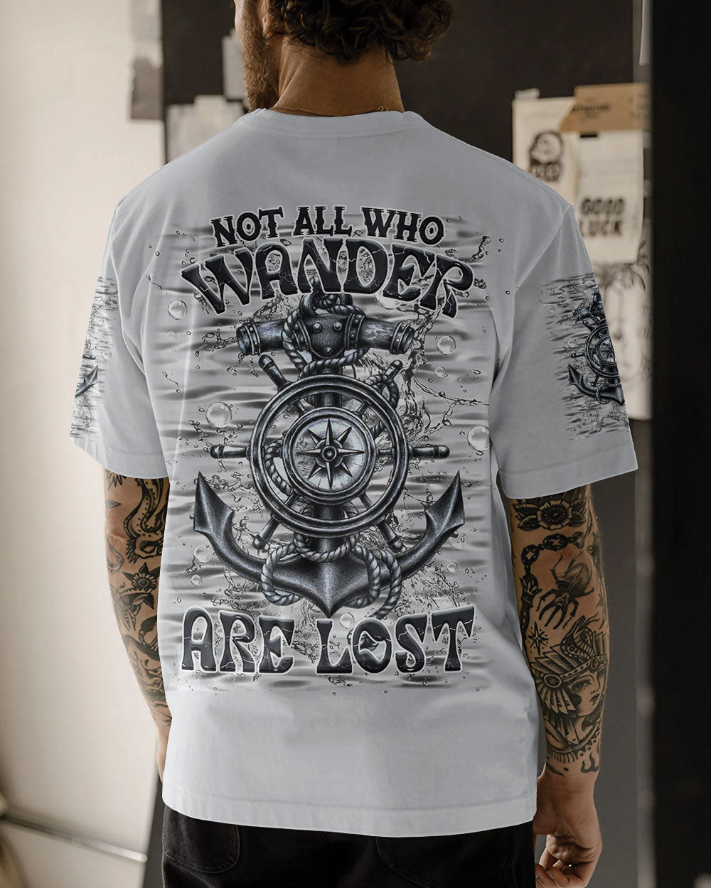 BLISSCORNERS NOT ALL WHO WANDER ARE LOST ANCHOR COMPASS ALL OVER PRINT
