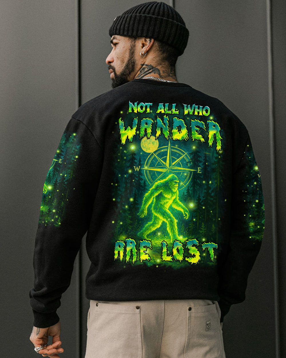 BLISSCORNERS NOT ALL WHO WANDER ARE LOST BIGFOOT ALL OVER PRINT