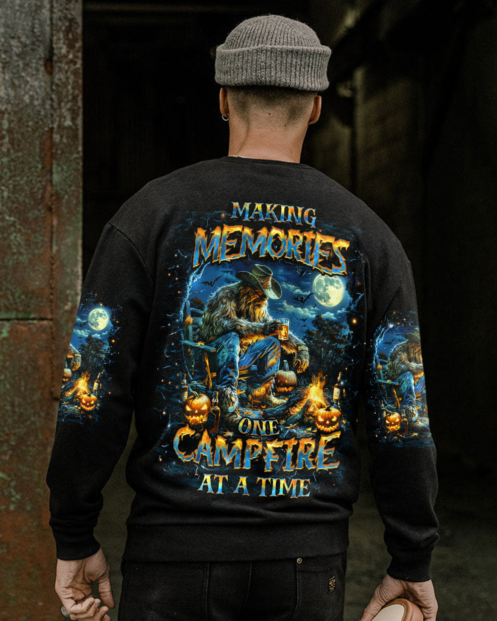 BLISSCORNERS MAKING MEMORIES ONE CAMPFIRE BIGFOOT HALLOWEEN ALL OVER PRINT