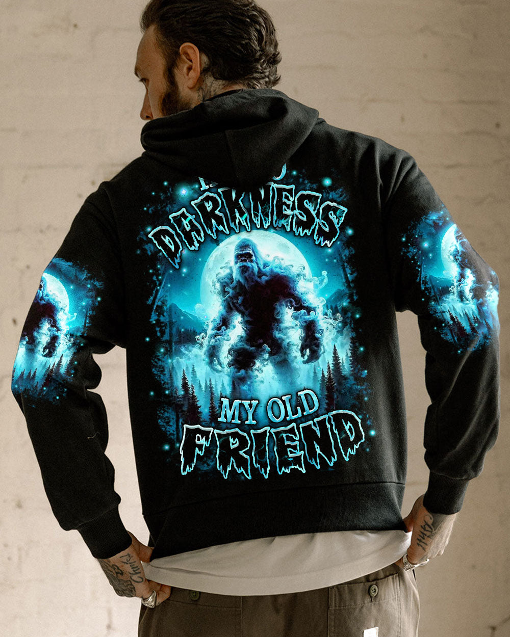 BLISSCORNERS HELLO DARKNESS MY OLD FRIEND BIGFOOT ALL OVER PRINT