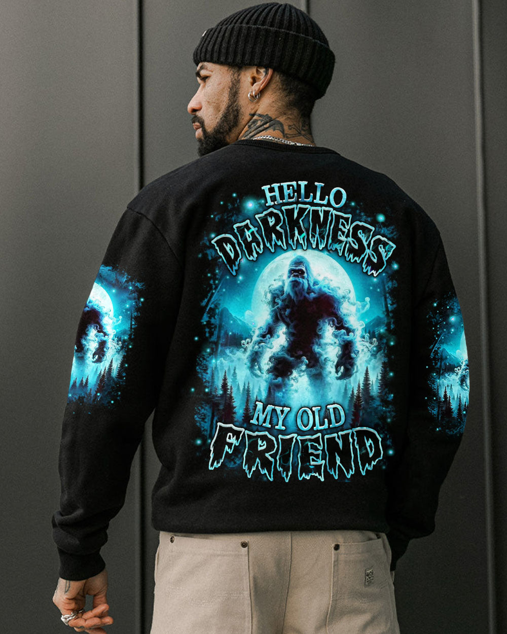 BLISSCORNERS HELLO DARKNESS MY OLD FRIEND BIGFOOT ALL OVER PRINT