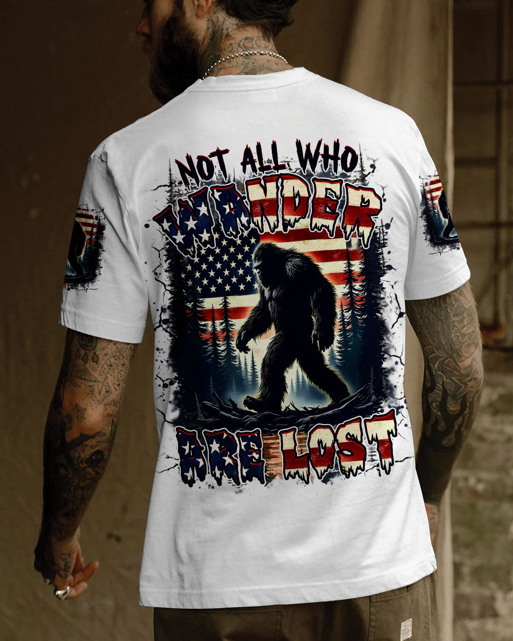 BLISSCORNERS NOT ALL WHO WANDER ARE LOST BIGFOOT ALL OVER PRINT