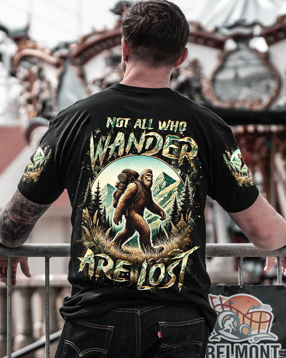 BLISSCORNERS NOT ALL WHO WANDER ARE LOST BIGFOOT ALL OVER PRINT