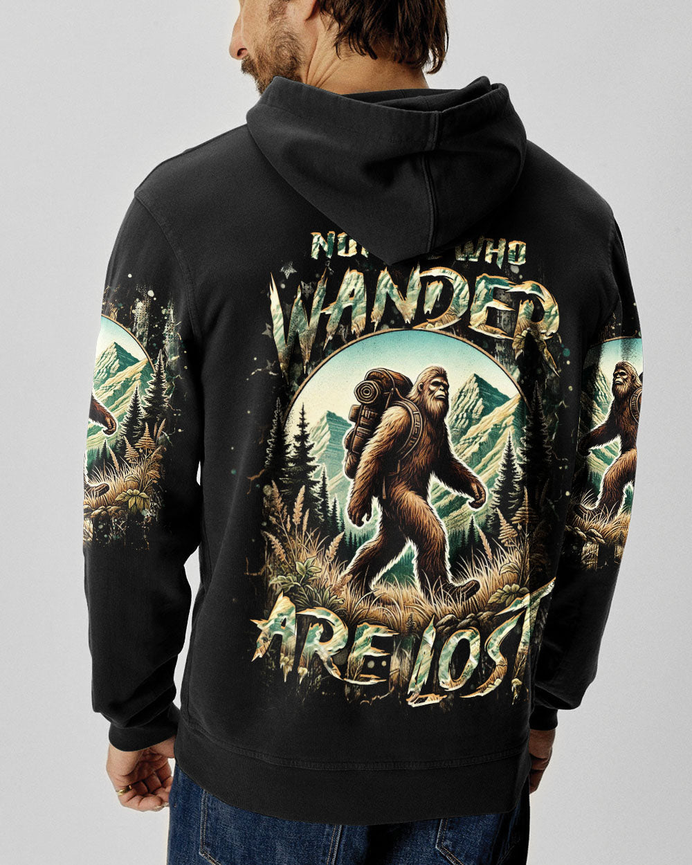 BLISSCORNERS NOT ALL WHO WANDER ARE LOST BIGFOOT ALL OVER PRINT