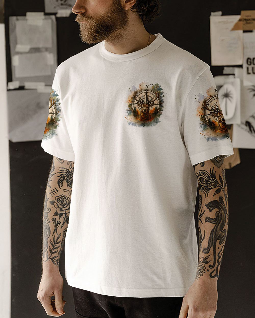 BLISSCORNERS NOT ALL WHO WANDER ARE LOST DEER COMPASS ALL OVER PRINT