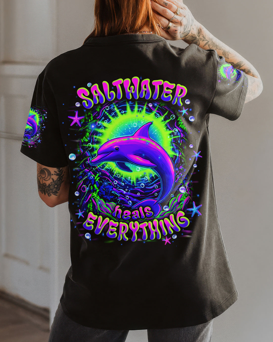 BLISSCORNERS SALTWATER HEALS EVERYTHING DOLPHIN ALL OVER PRINT