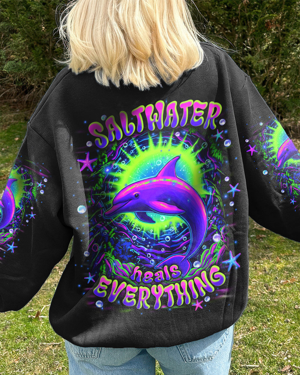 BLISSCORNERS SALTWATER HEALS EVERYTHING DOLPHIN ALL OVER PRINT