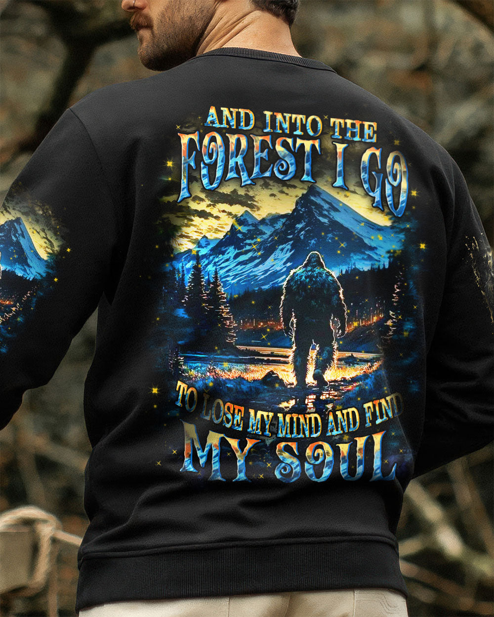 BLISSCORNERS AND INTO THE FOREST I GO BIGFOOT ALL OVER PRINT