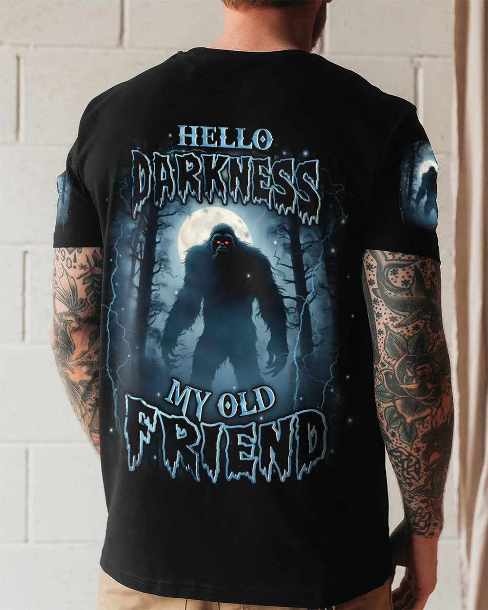 BLISSCORNERS HELLO DARKNESS MY OLD FRIEND BIGFOOT ALL OVER PRINT