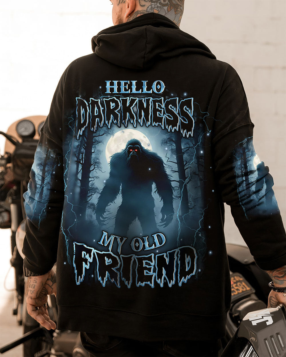 BLISSCORNERS HELLO DARKNESS MY OLD FRIEND BIGFOOT ALL OVER PRINT