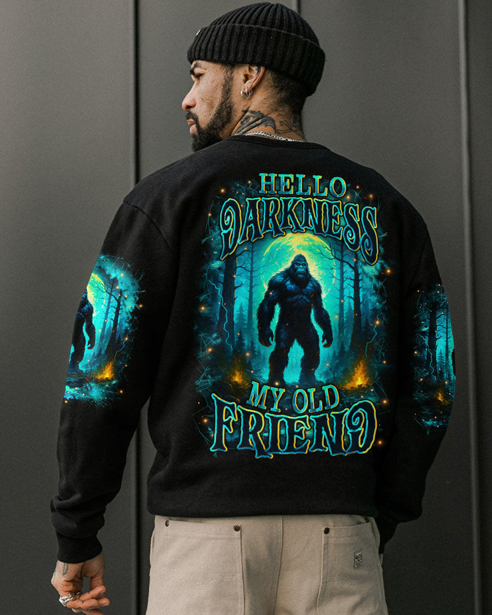 BLISSCORNERS HELLO DARKNESS MY OLD FRIEND BIGFOOT ALL OVER PRINT