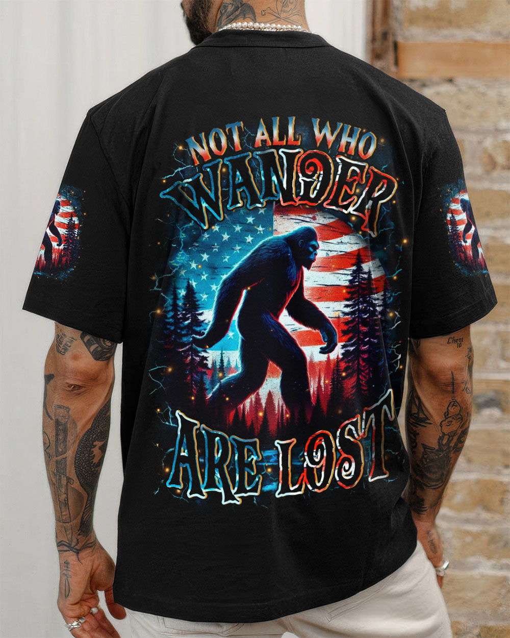 BLISSCORNERS NOT ALL WHO WANDER ARE LOST BIGFOOT ALL OVER PRINT