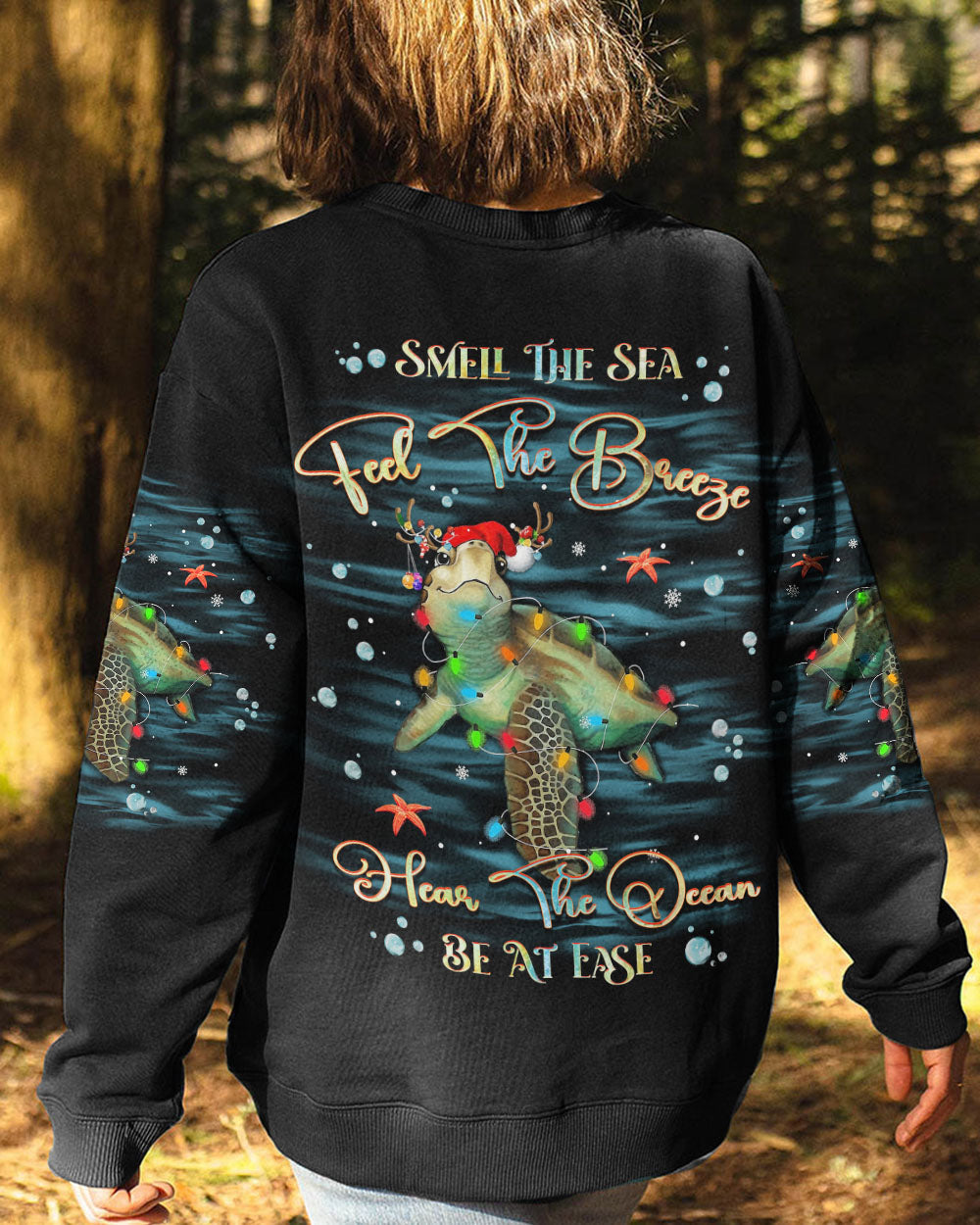 BLISSCORNERS SMELL THE SEA FEEL THE BREEZE CHRISTMAS TURTLE ALL OVER PRINT