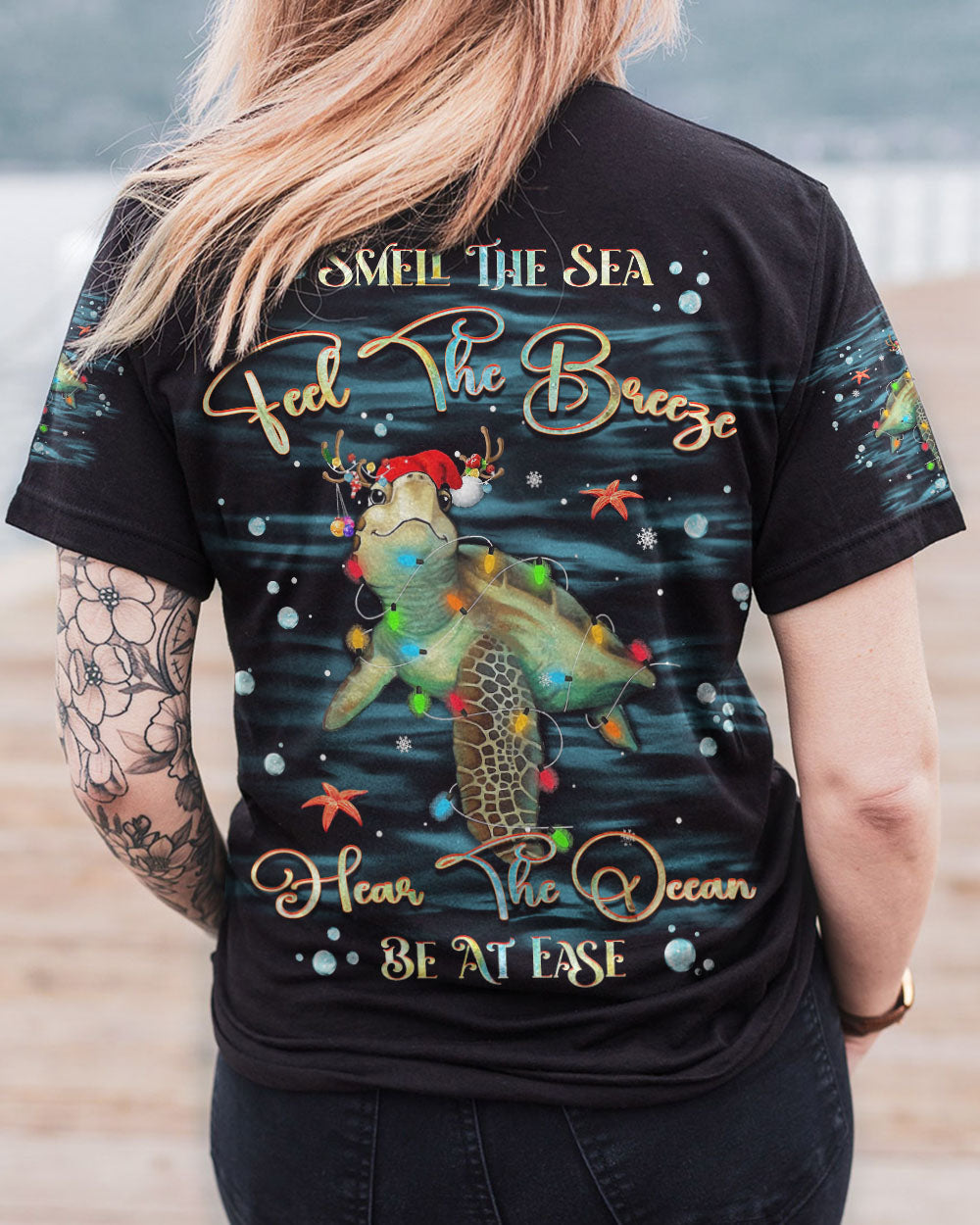 BLISSCORNERS SMELL THE SEA FEEL THE BREEZE CHRISTMAS TURTLE ALL OVER PRINT