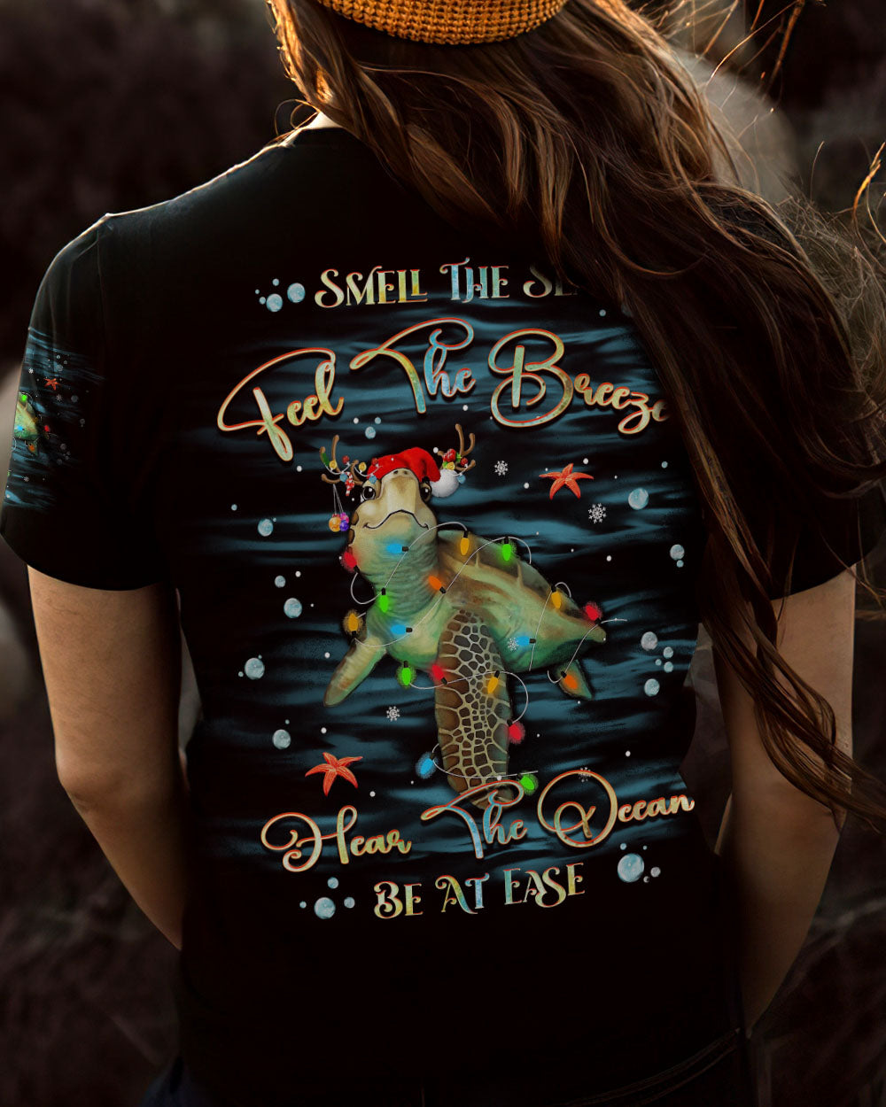 BLISSCORNERS SMELL THE SEA FEEL THE BREEZE CHRISTMAS TURTLE ALL OVER PRINT