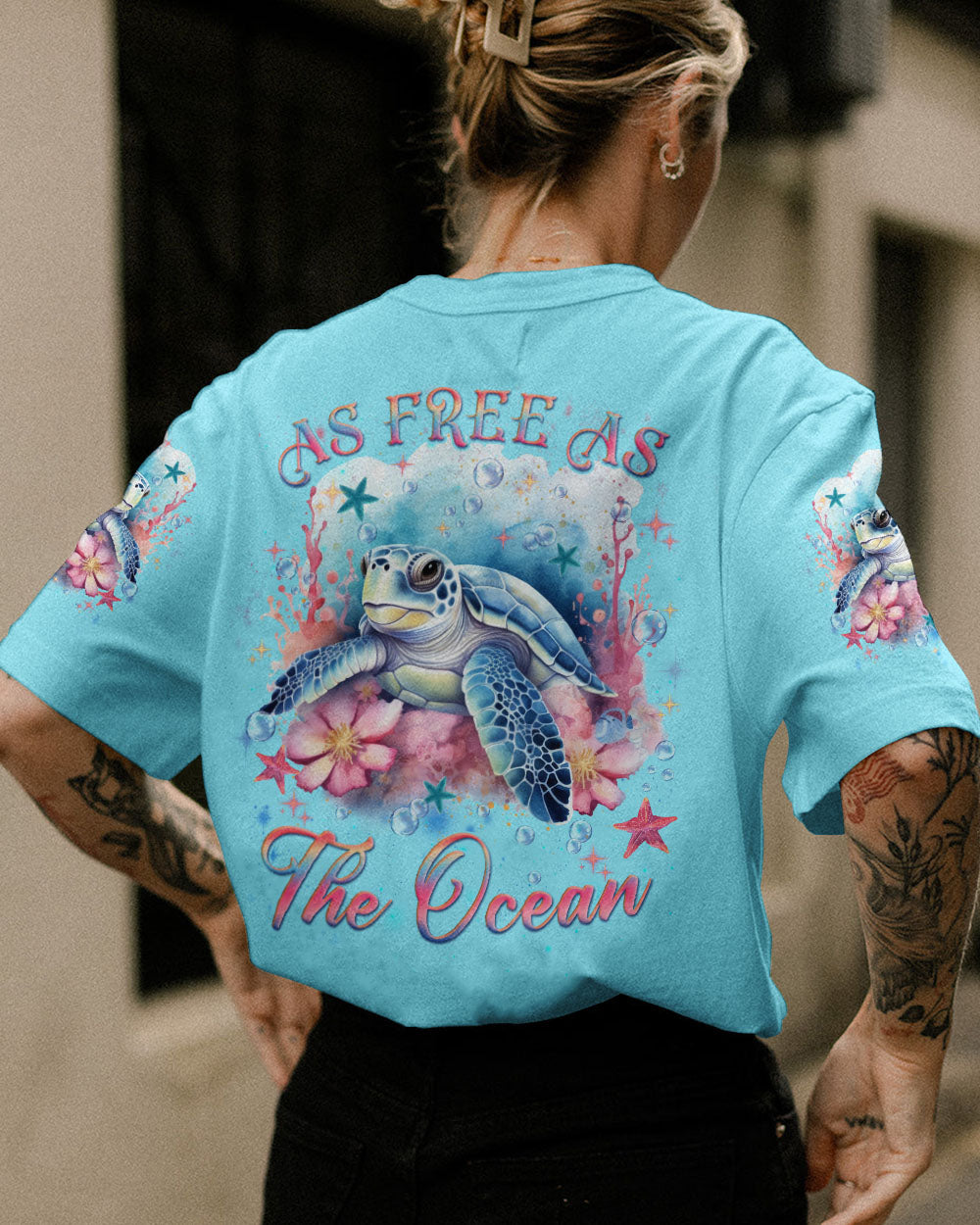 BLISSCORNERS AS FREE AS THE OCEAN TURTLE ALL OVER PRINT