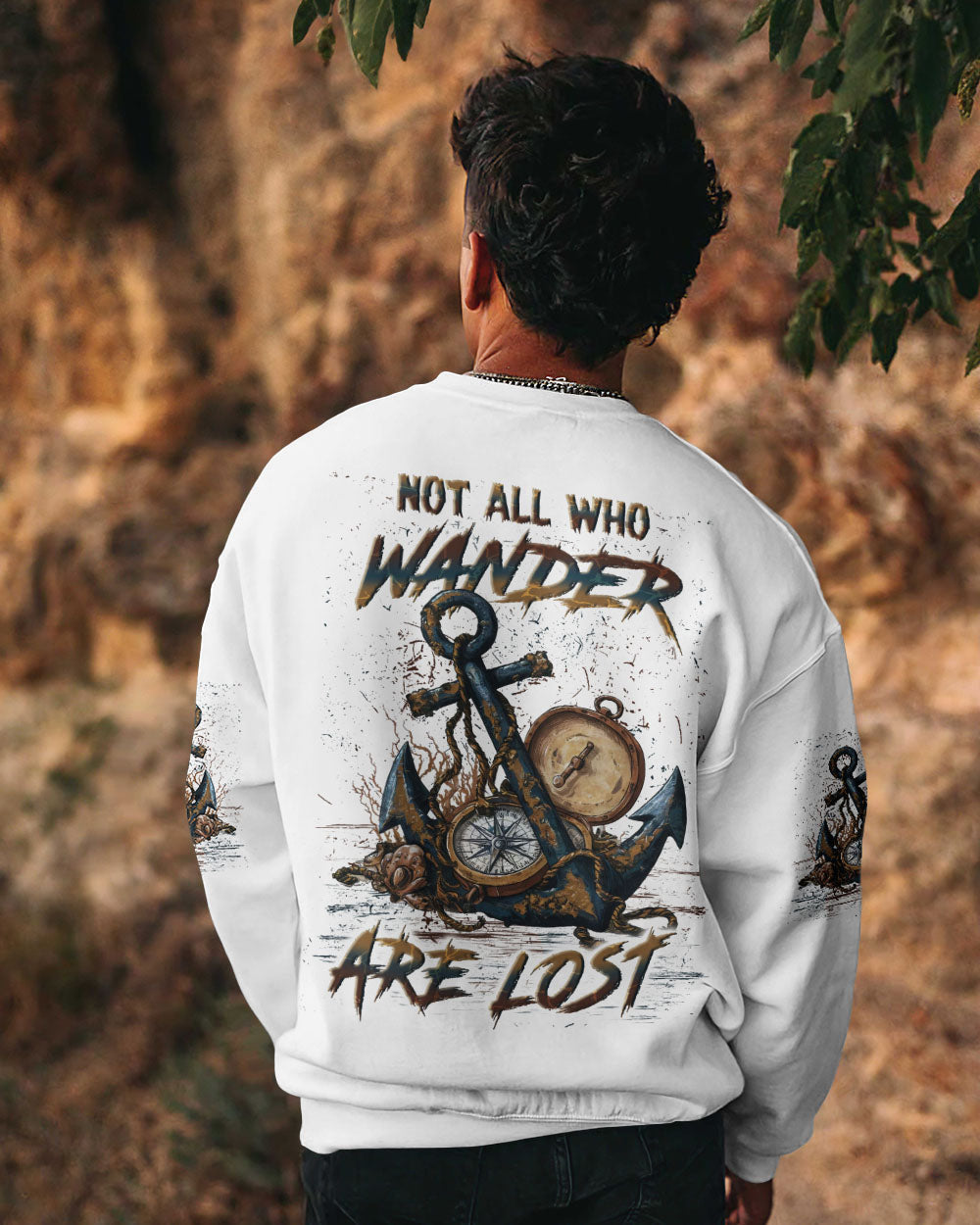 BLISSCORNERS NOT ALL WHO WANDER ARE LOST ANCHOR COMPASS ALL OVER PRINT