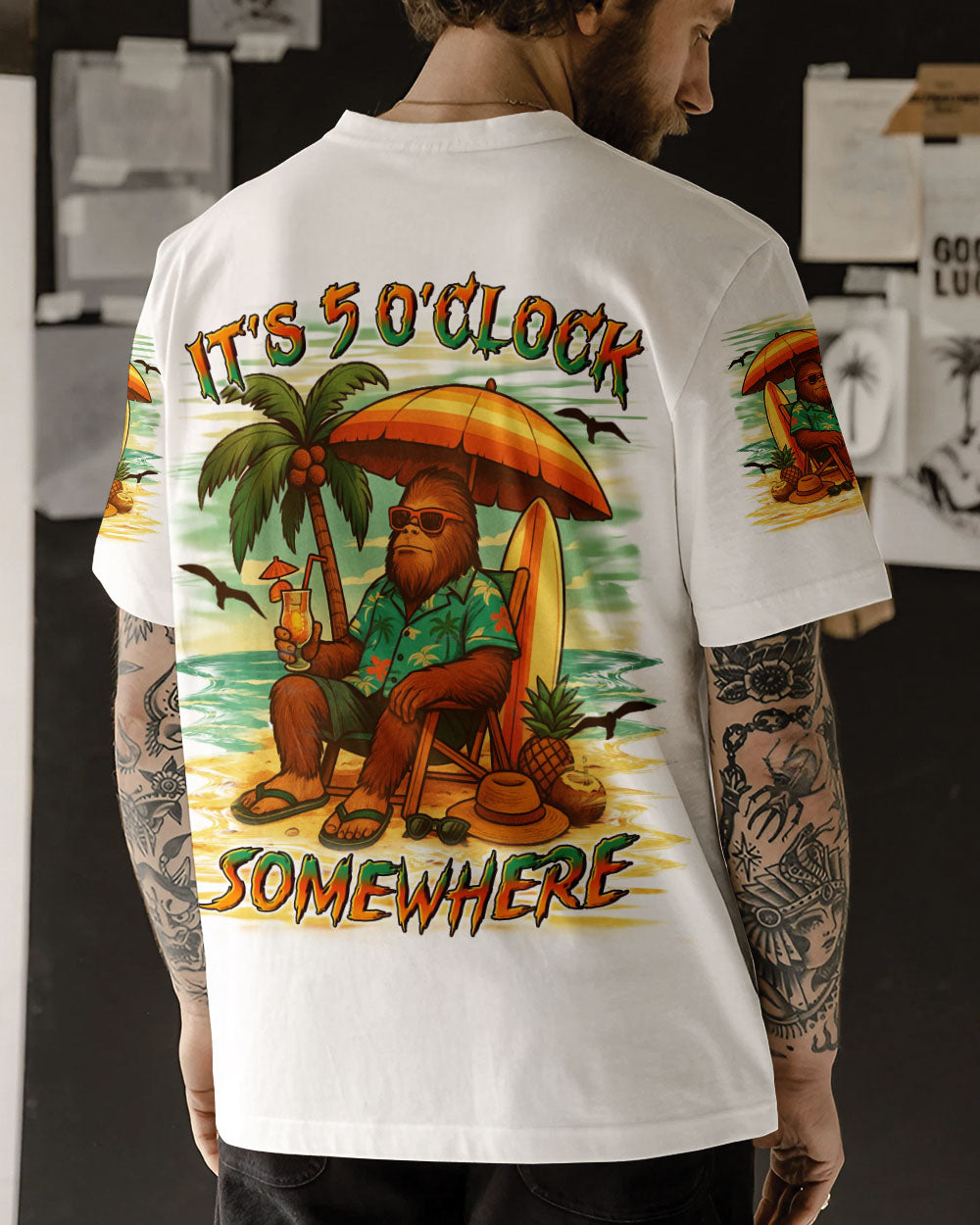 BLISSCORNERS IT'S 5 O'CLOCK SOMEWHERE BIGFOOT ALL OVER PRINT