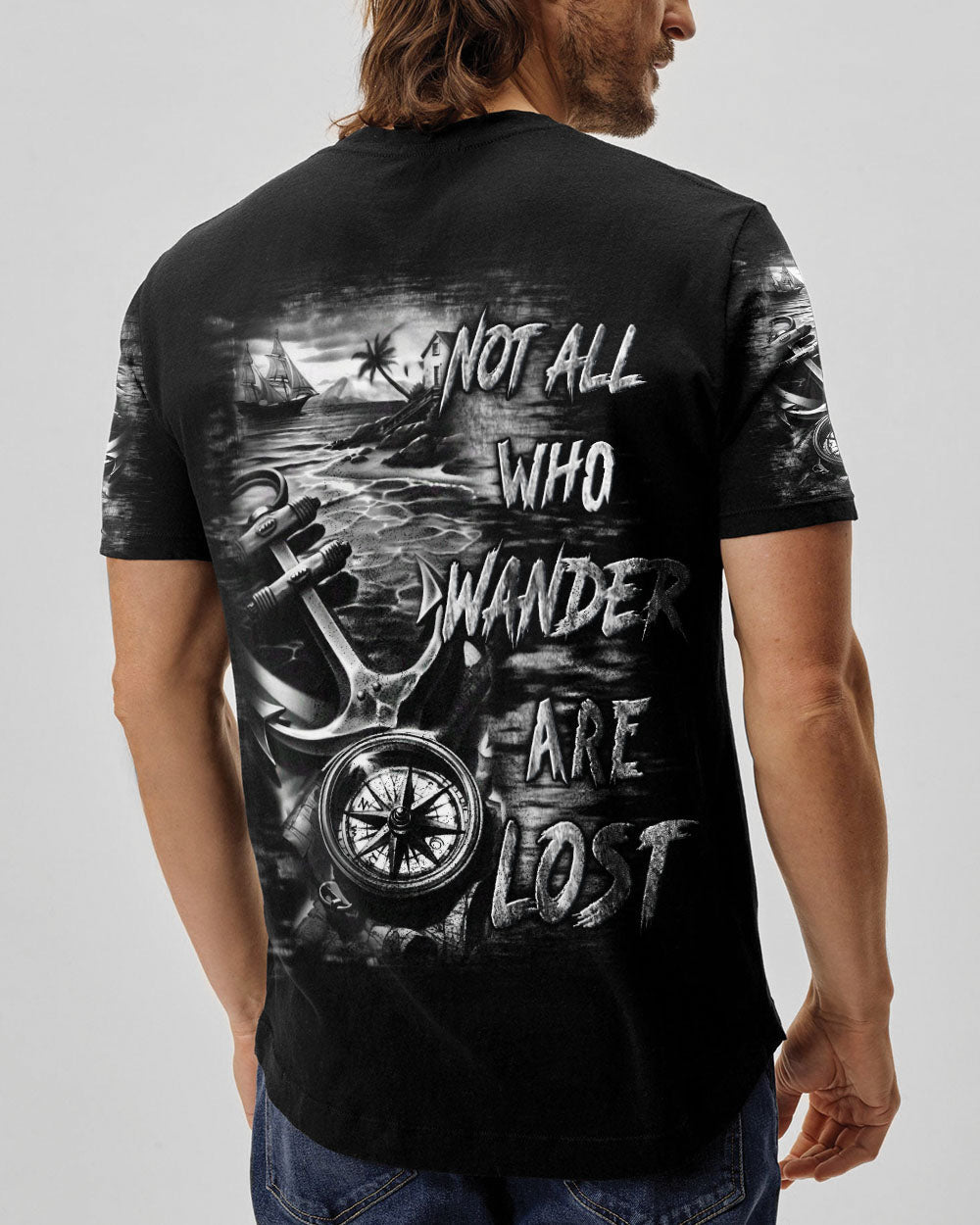 BLISSCORNERS NOT ALL WHO WANDER ARE LOST ANCHOR COMPASS ALL OVER PRINT