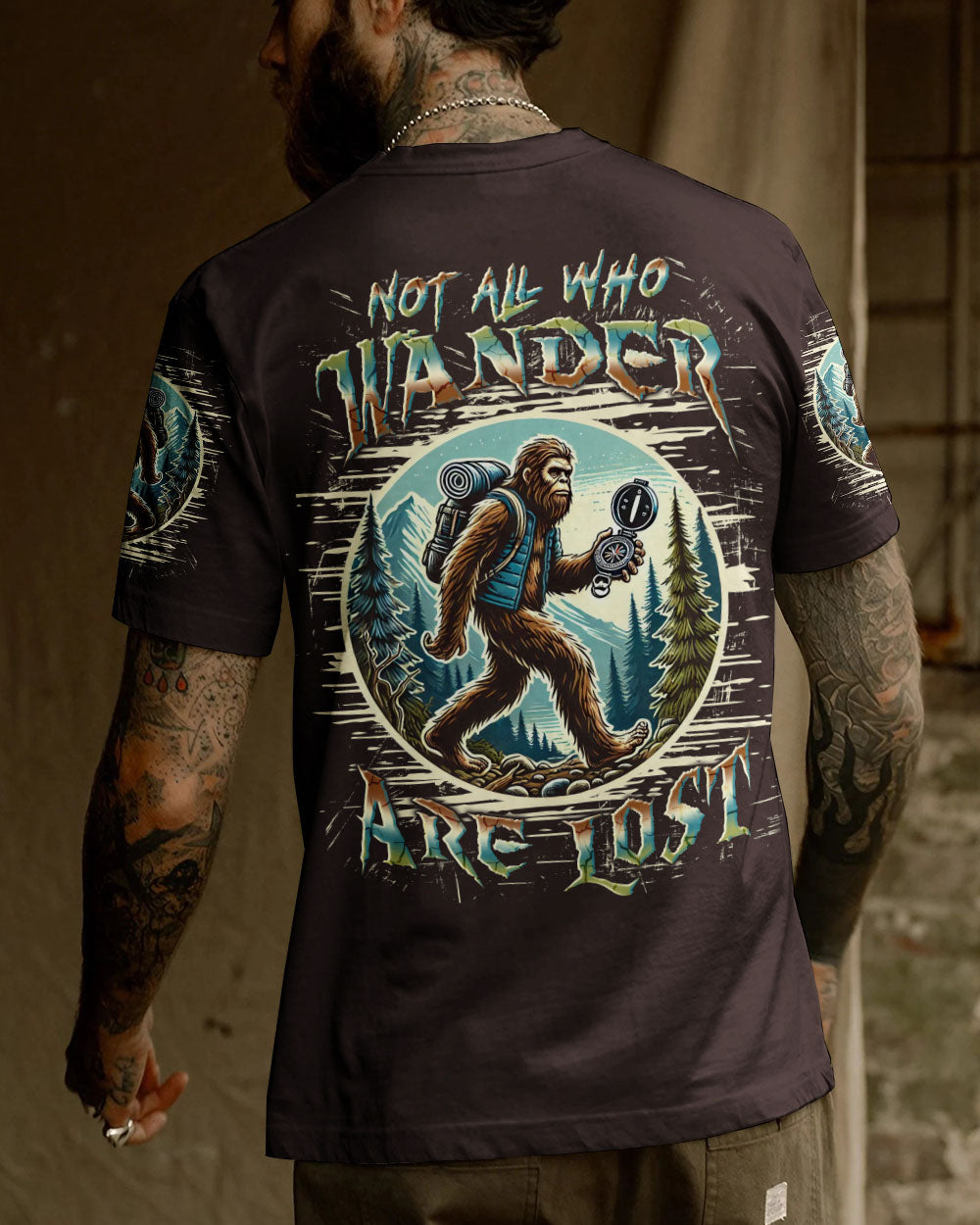 BLISSCORNERS NOT ALL WHO WANDER ARE LOST BIGFOOT ALL OVER PRINT