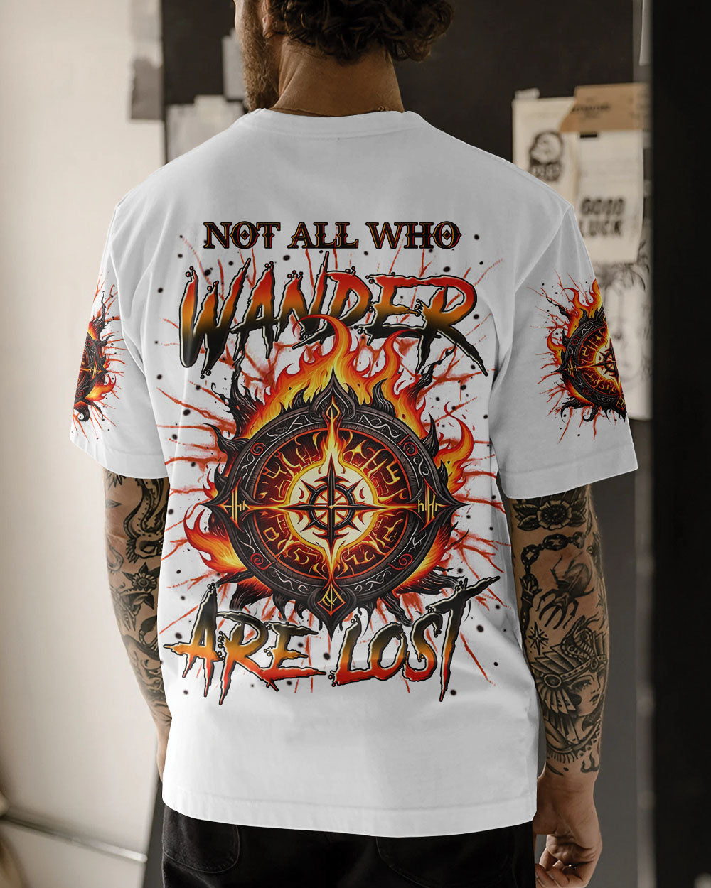 BLISSCORNERS NOT ALL WHO WANDER ARE LOST COMPASS FIRE ALL OVER PRINT