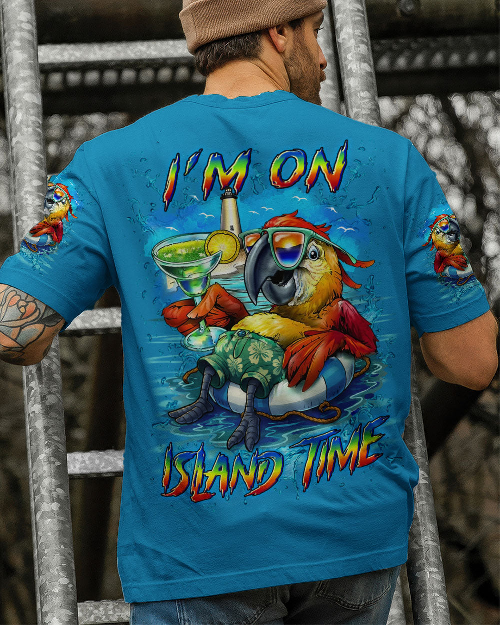 BLISSCORNERS I'M ON ISLAND TIME PARROT ALL OVER PRINT