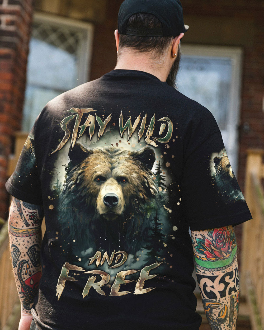 BLISSCORNERS STAY WILD AND FREE BEAR ALL OVER PRINT