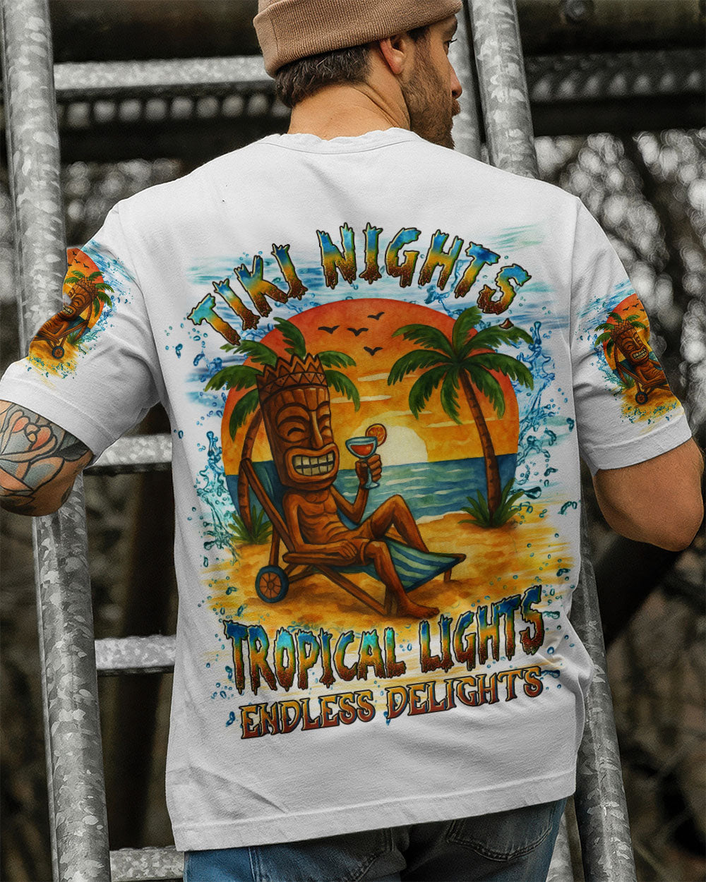 BLISSCORNERS TIKI NIGHTS TROPICAL LIGHTS ENDLESS DELIGHTS ALL OVER PRINT