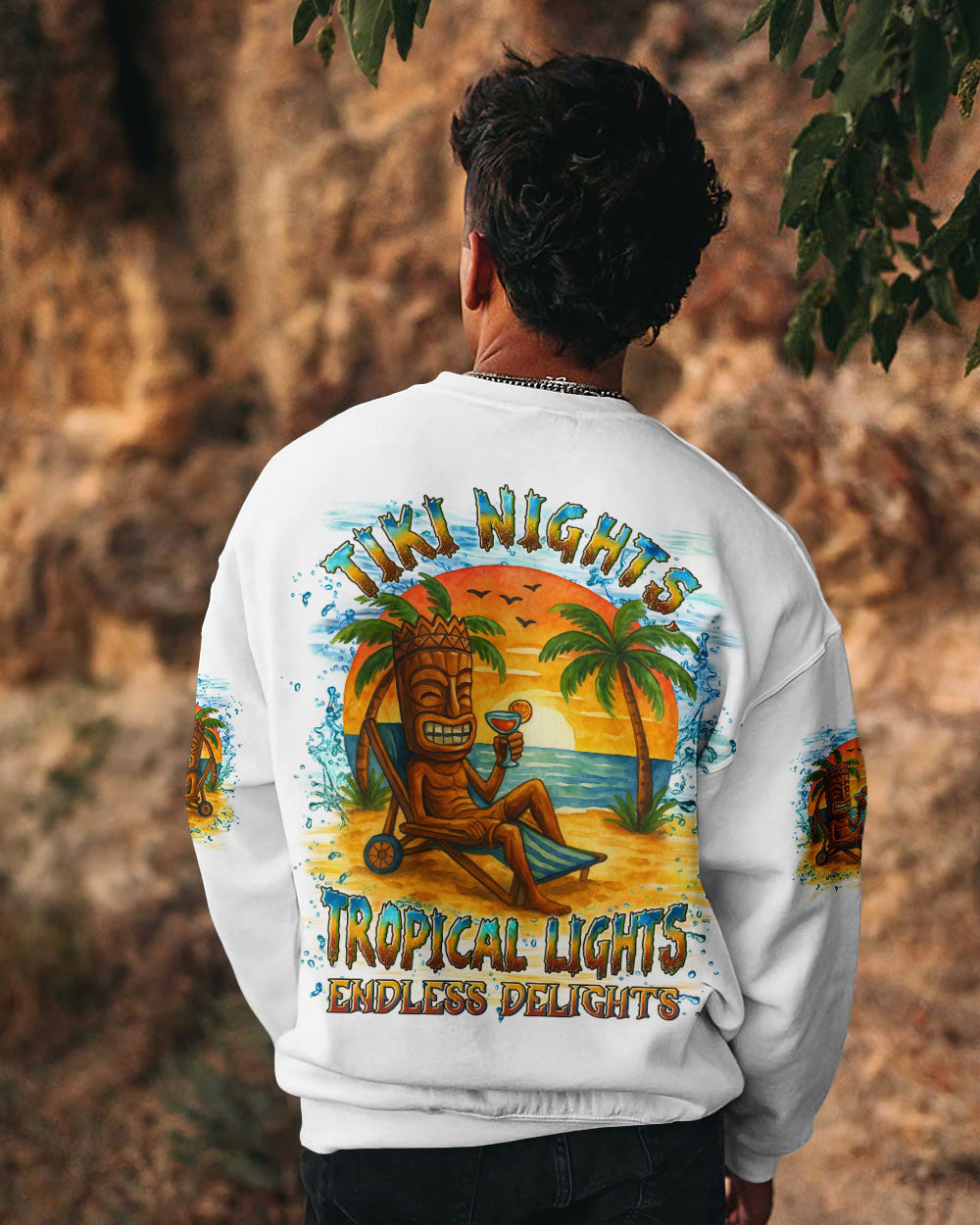 BLISSCORNERS TIKI NIGHTS TROPICAL LIGHTS ENDLESS DELIGHTS ALL OVER PRINT