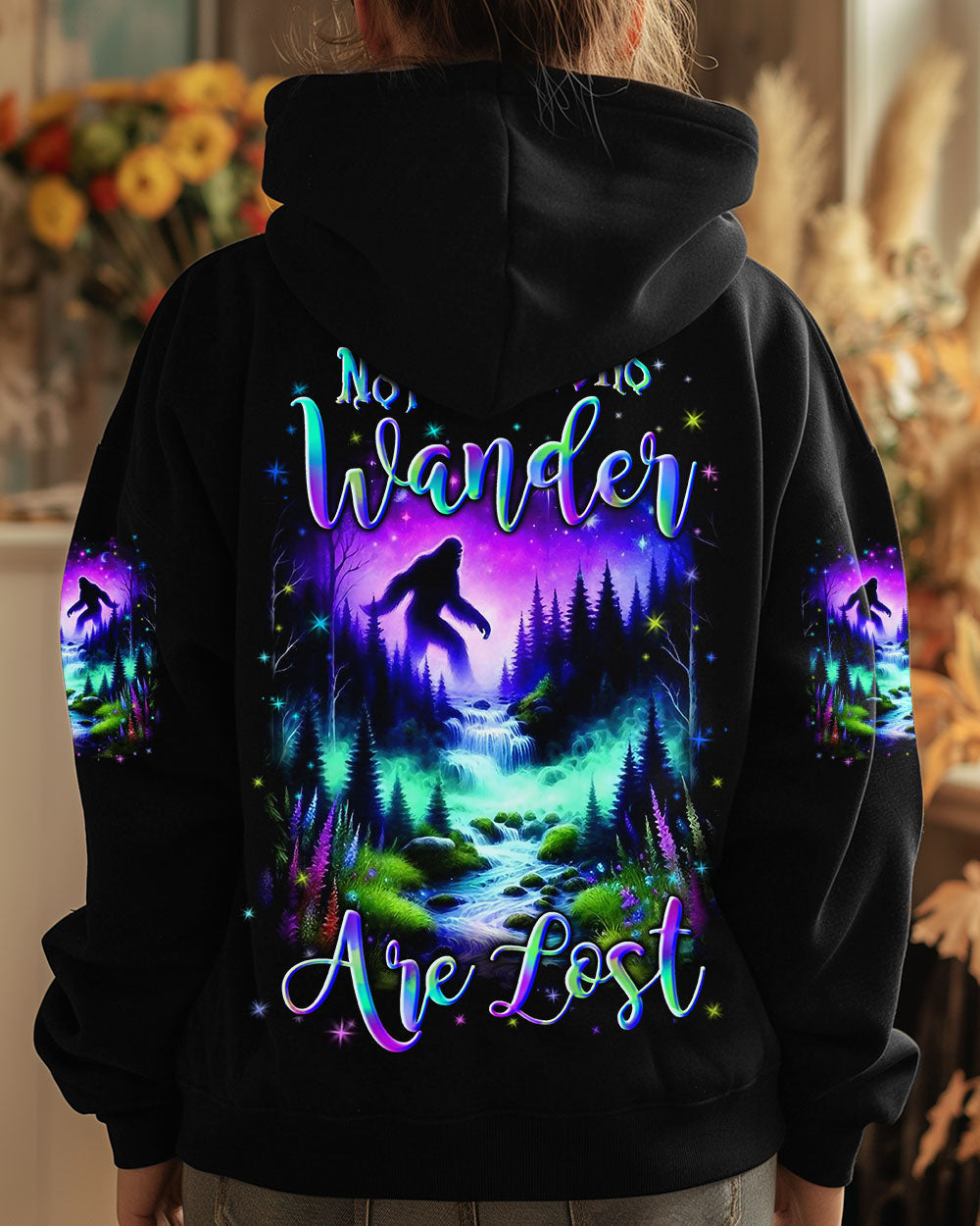 BLISSCORNERS NOT ALL WHO WANDER ARE LOST BIGFOOT COLORFUL ALL OVER PRINT