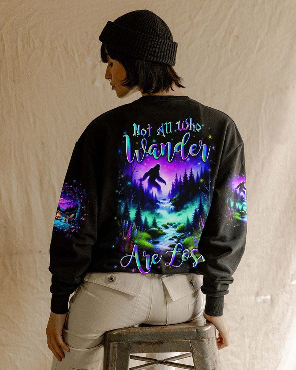 BLISSCORNERS NOT ALL WHO WANDER ARE LOST BIGFOOT COLORFUL ALL OVER PRINT