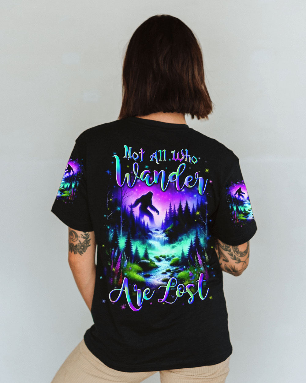 BLISSCORNERS NOT ALL WHO WANDER ARE LOST BIGFOOT COLORFUL ALL OVER PRINT